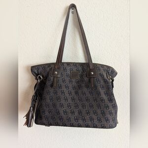 Dooney & Bourke Greta Signature Monogram Tote Bag - Navy & Brown